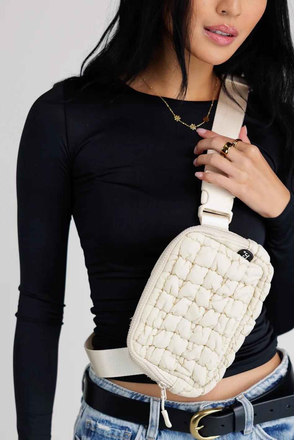 Nylah Quilted Crossbody in Beige