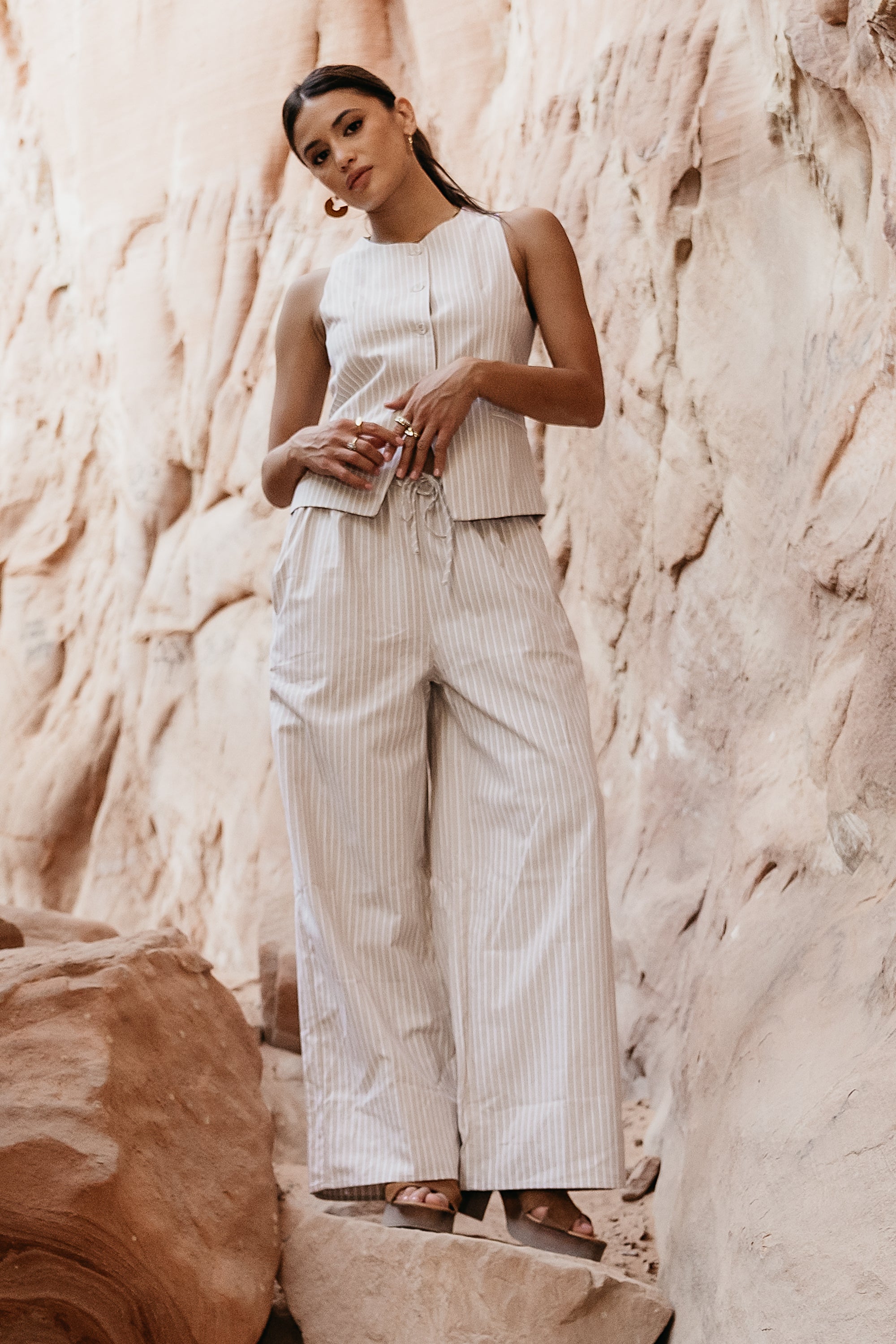 Rosa Striped Vest in Taupe