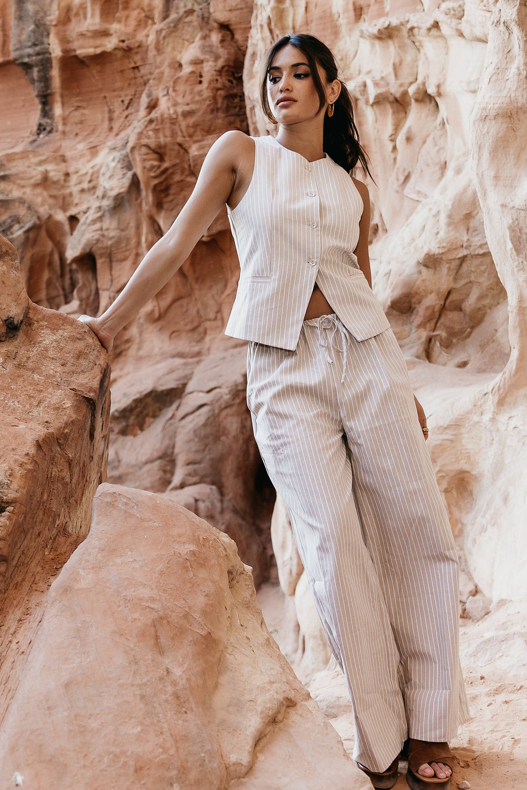 Rosa Striped Vest in Taupe