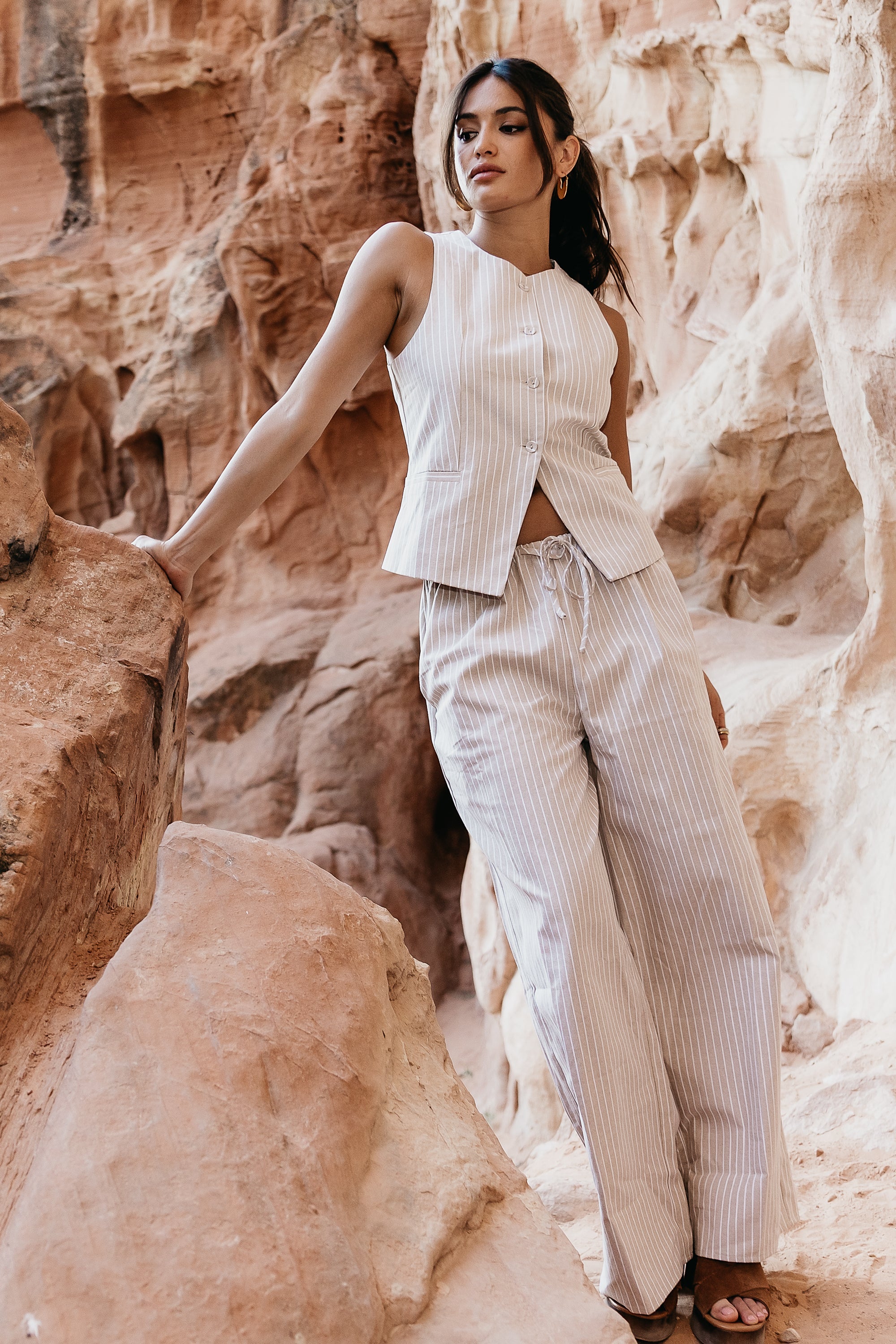 Rosa Striped Vest in Taupe