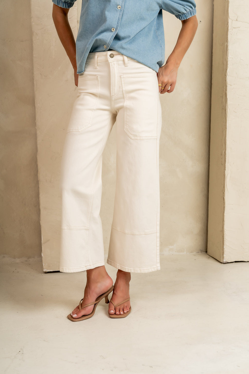 Mylah Wide Leg Jeans in Ivory