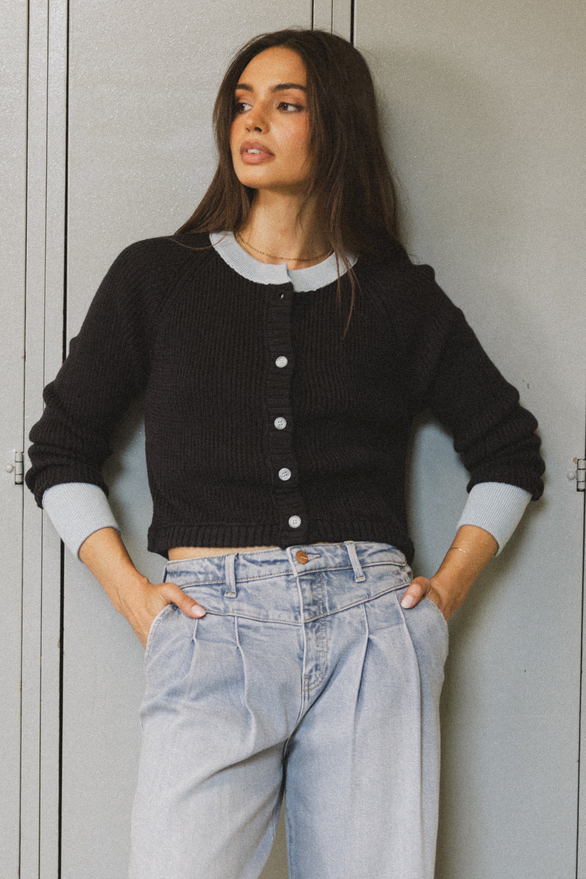 Ella Contrast Cardigan in Navy