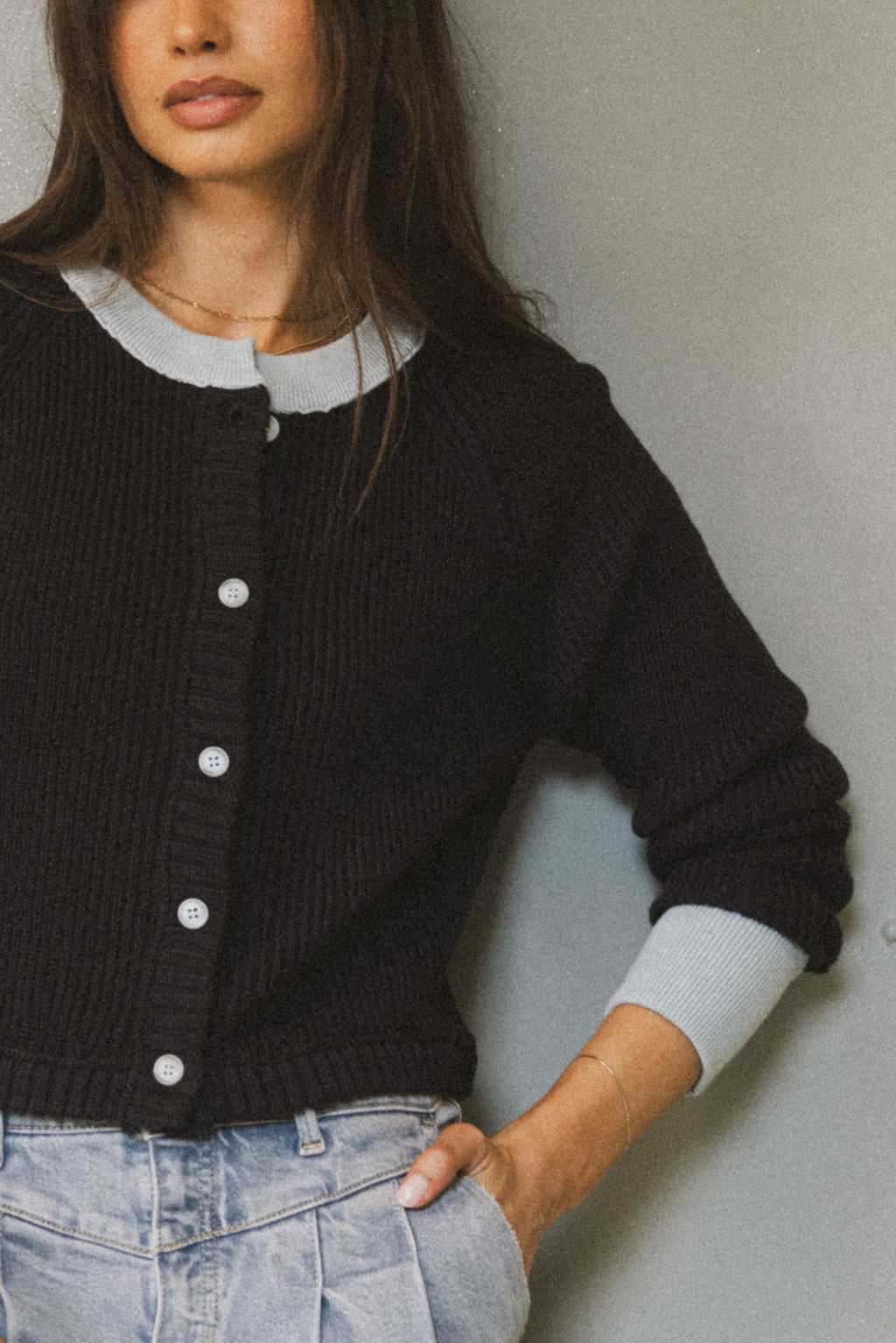 Ella Contrast Cardigan in Navy