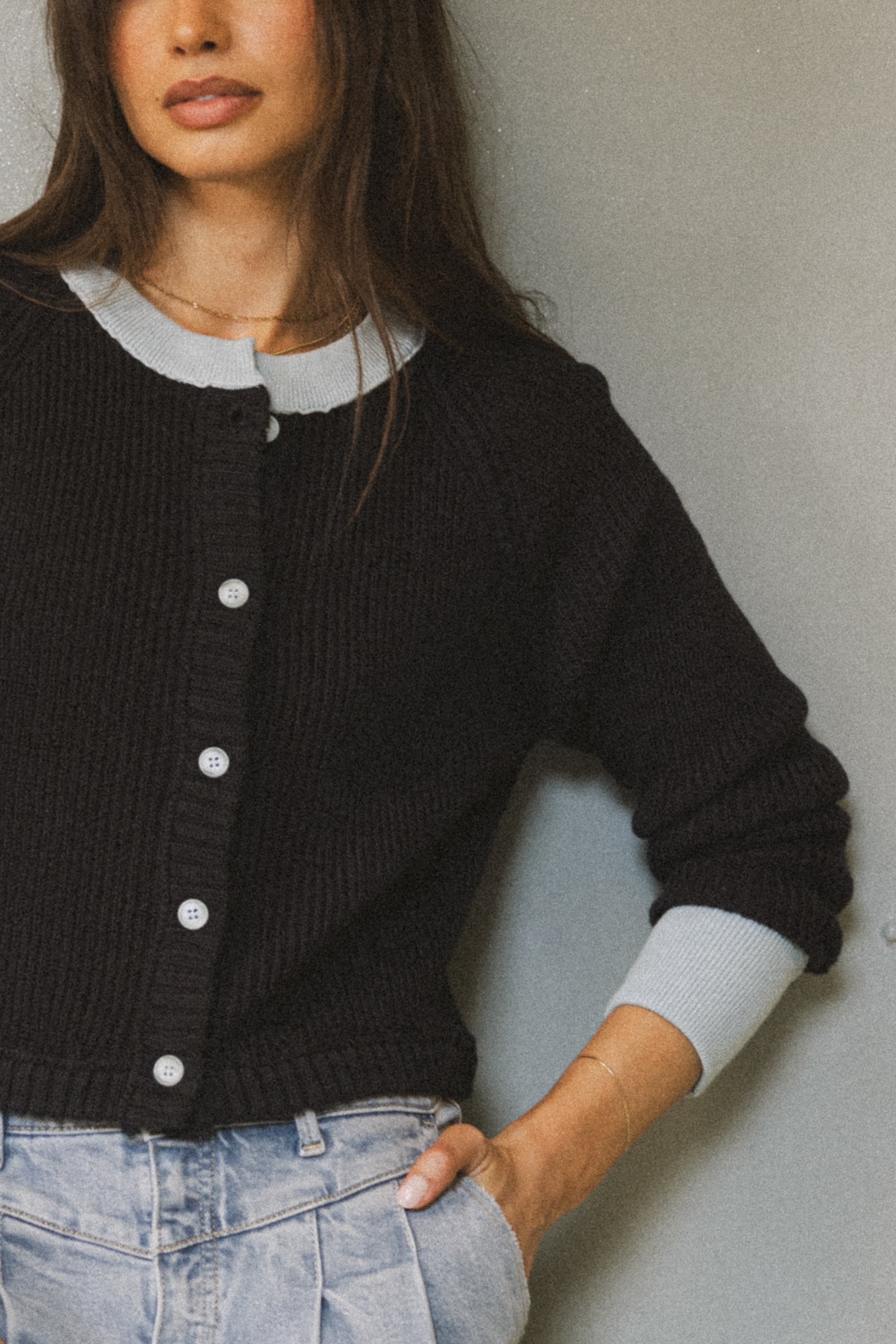 Ella Contrast Cardigan in Navy