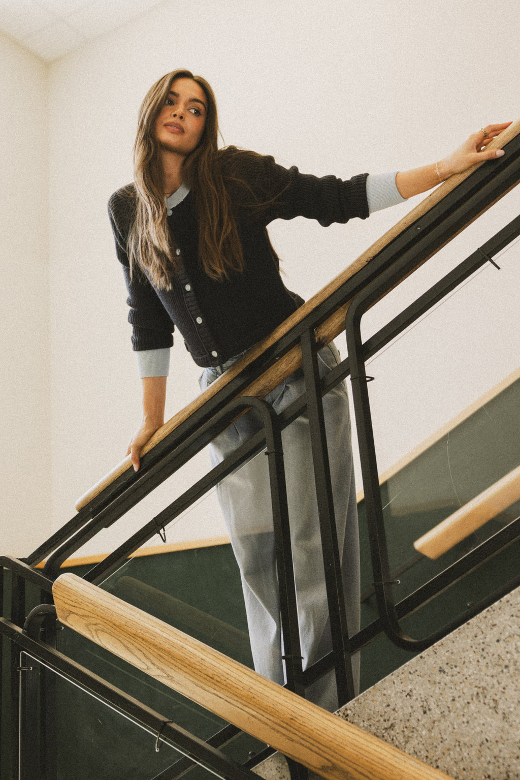 Ella Contrast Cardigan in Navy