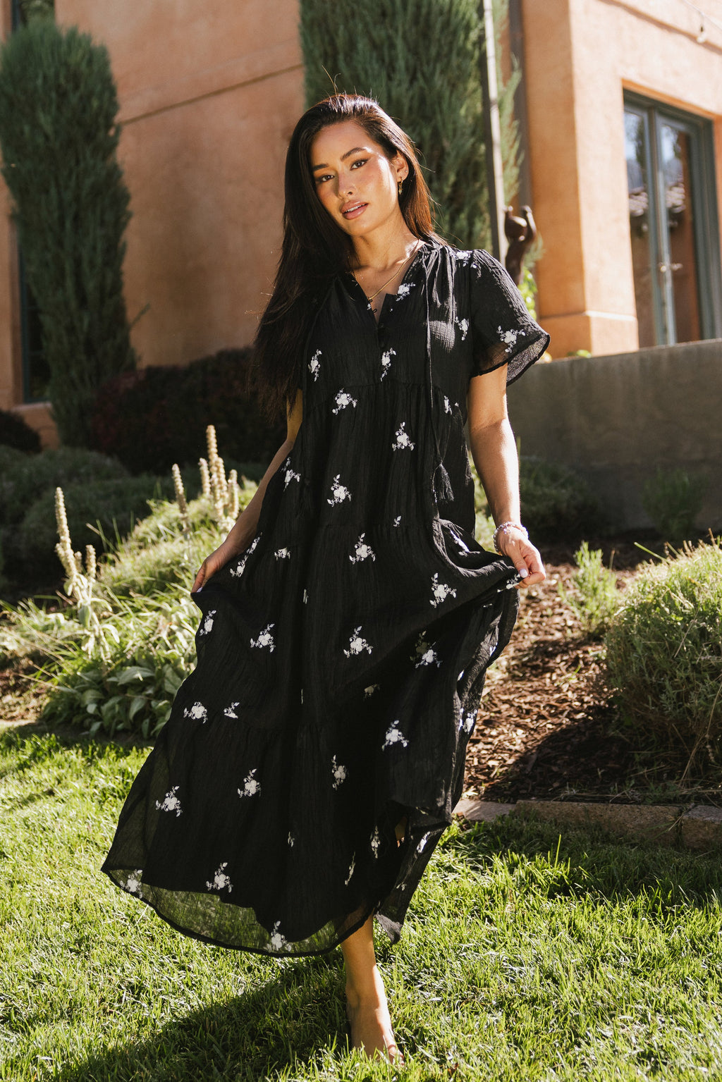 Flynn Embroidered Maxi Dress in Black