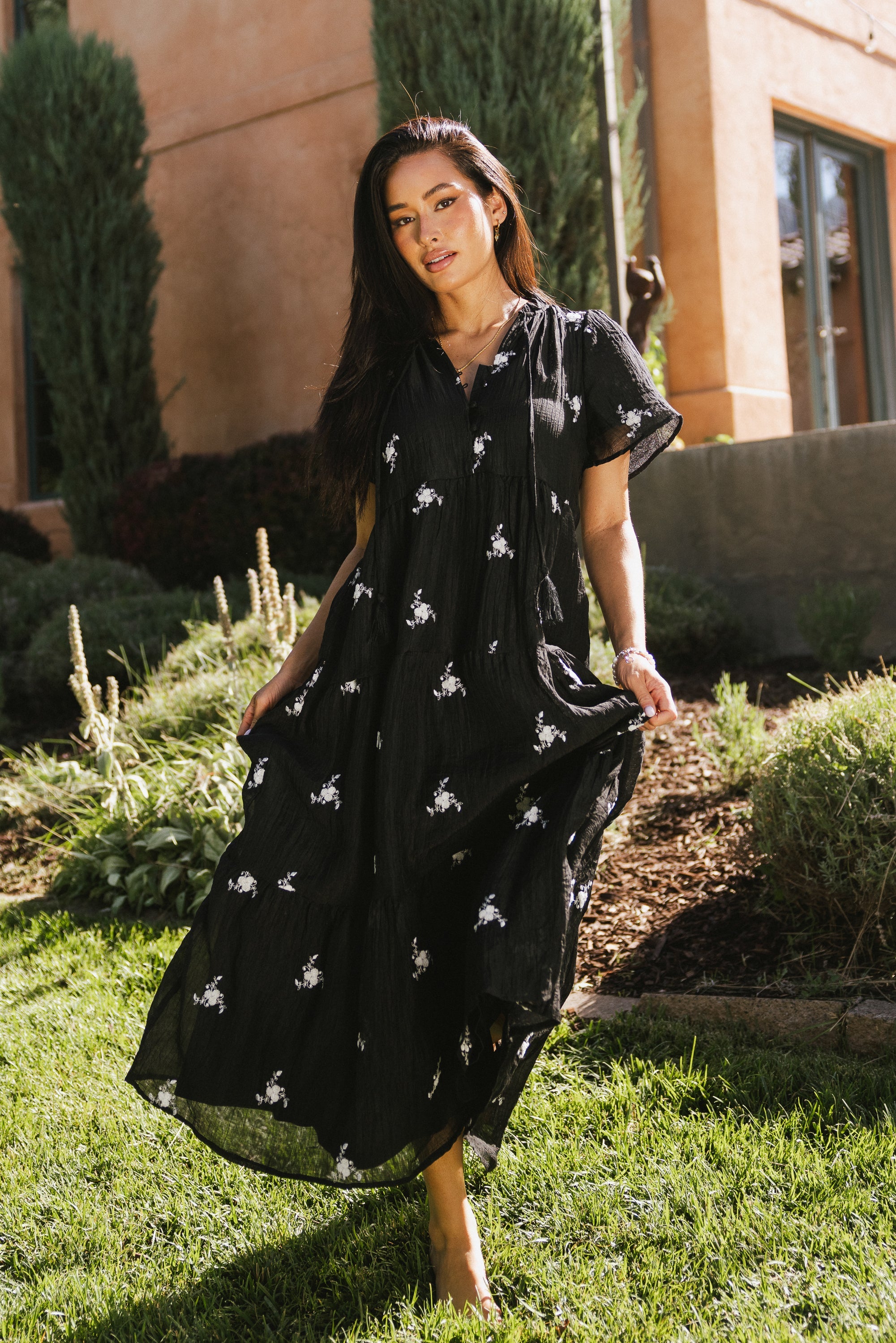 Flynn Embroidered Maxi Dress in Black