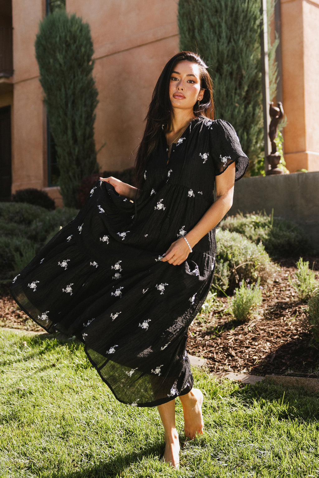 Flynn Embroidered Maxi Dress in Black