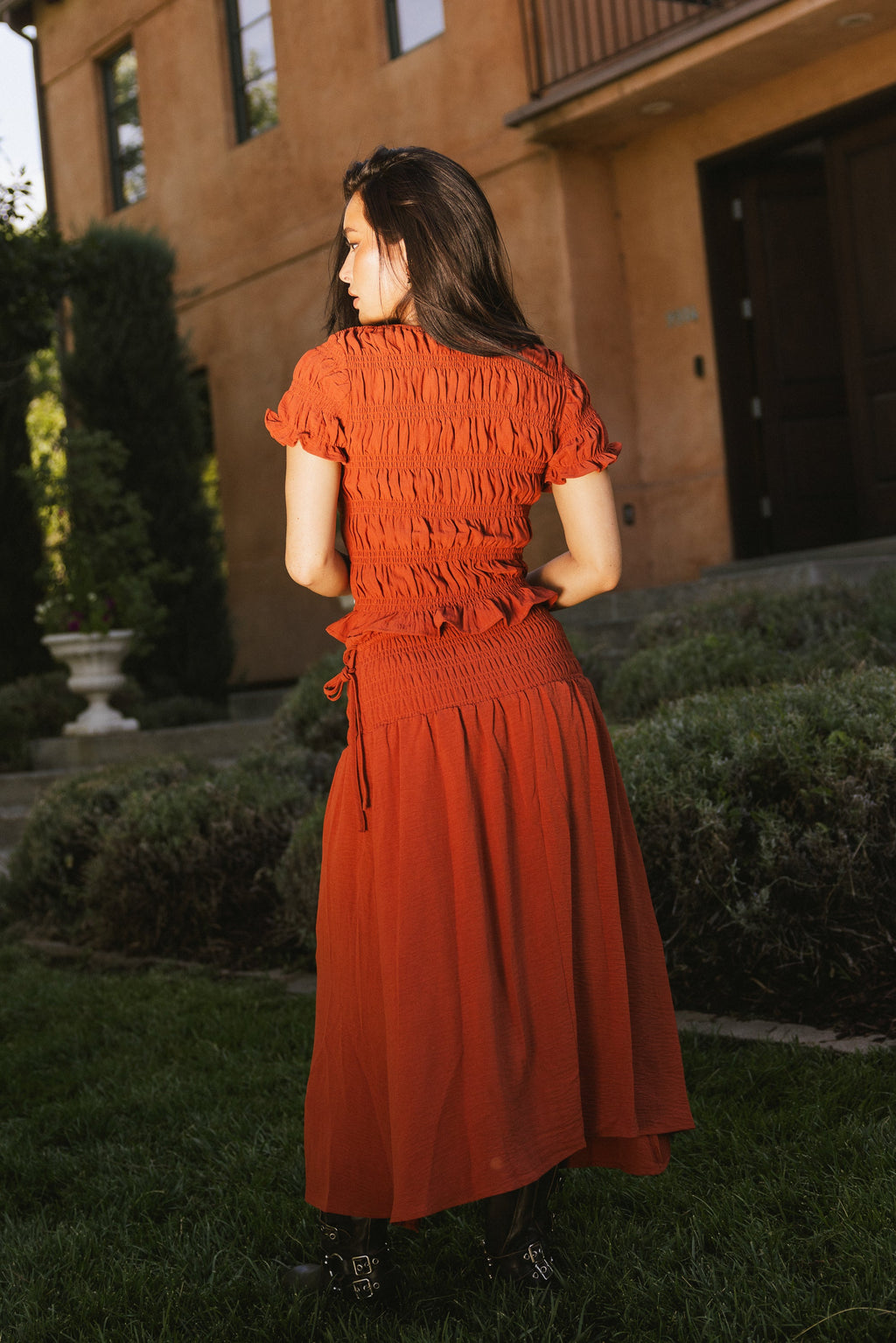 Micah Smocked Blouse in Rust