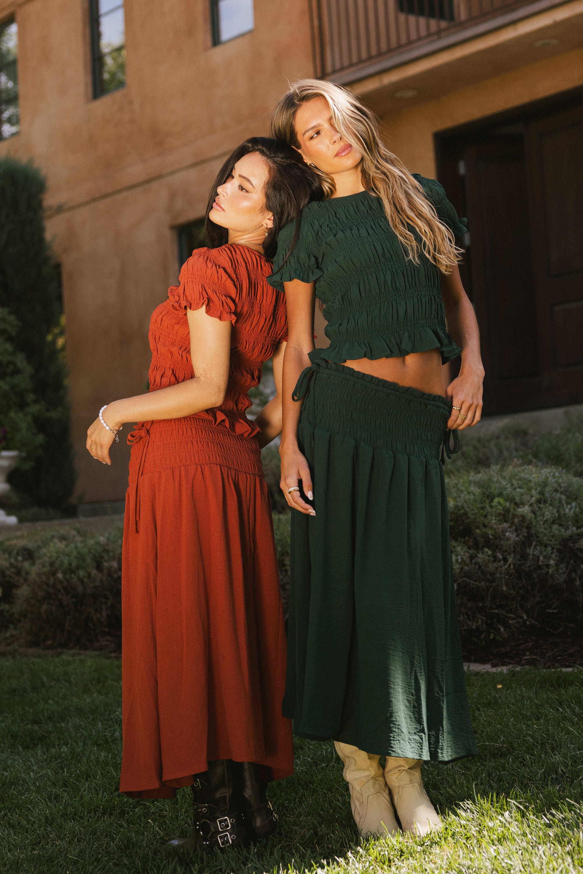 Micah Smocked Maxi Skirt in Rust
