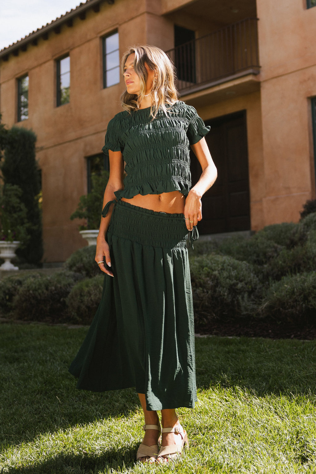 Micah Smocked Maxi Skirt in Teal
