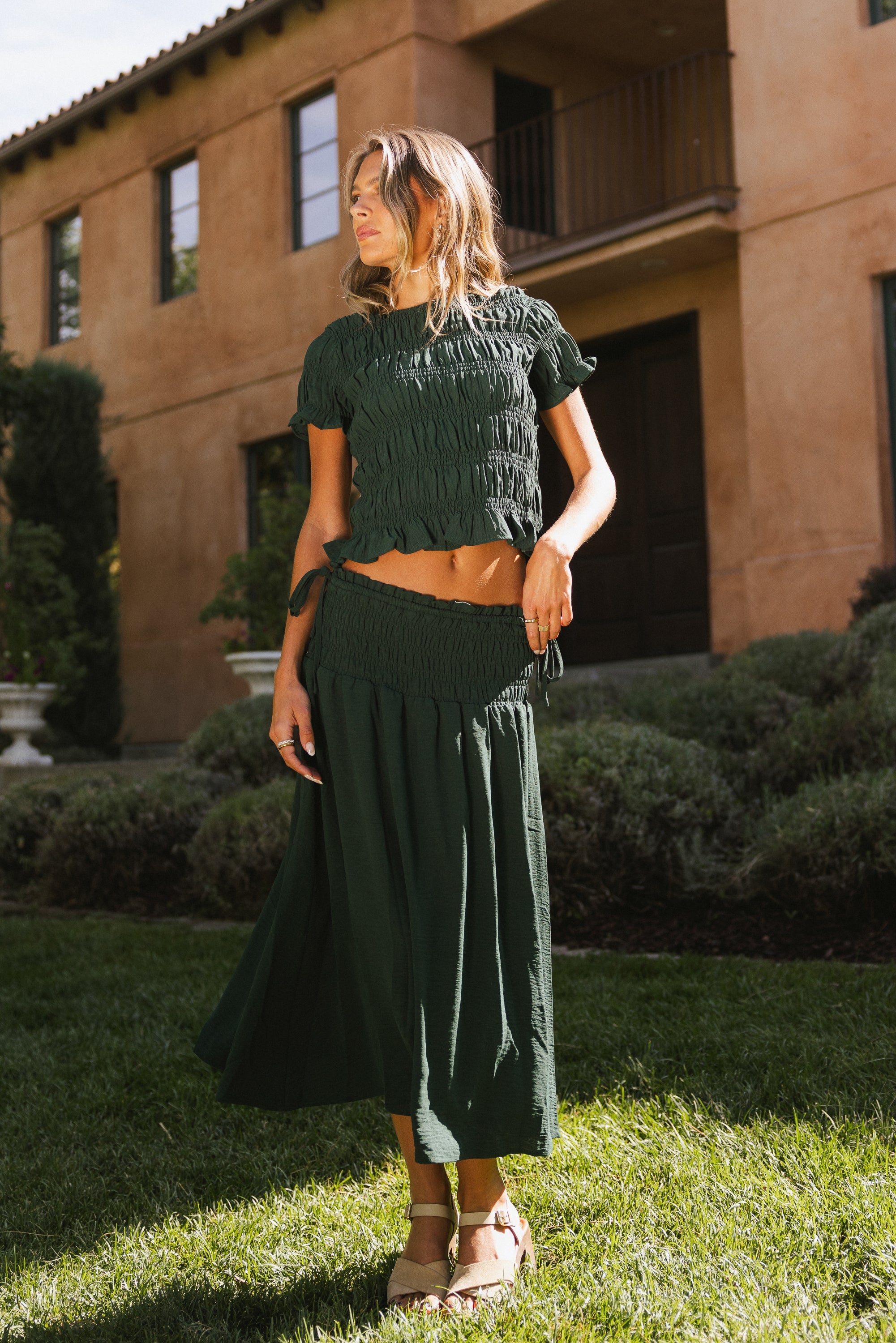 Micah Smocked Maxi Skirt in Teal