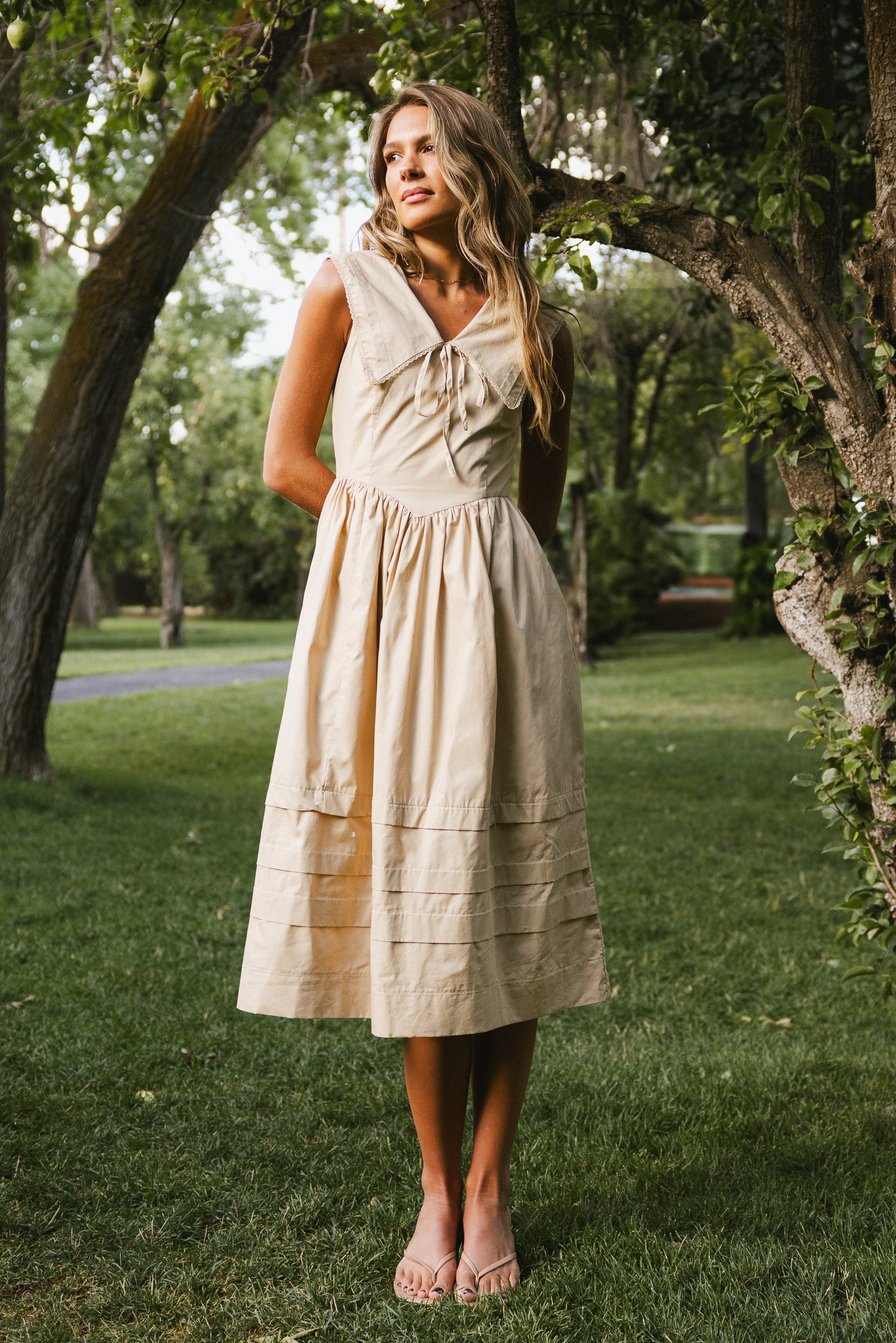 Louie Collared Midi Dress in Taupe