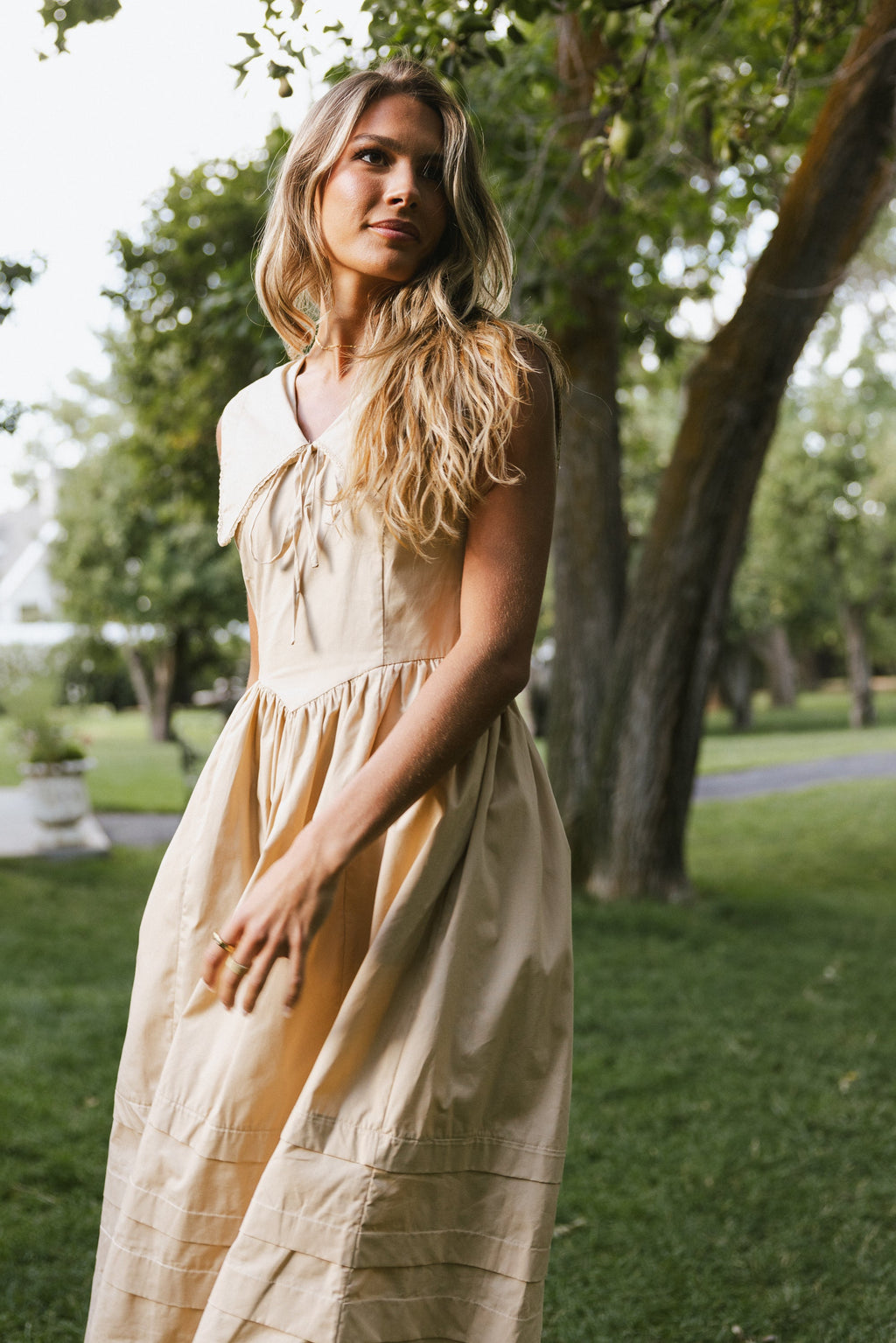 Louie Collared Midi Dress in Taupe