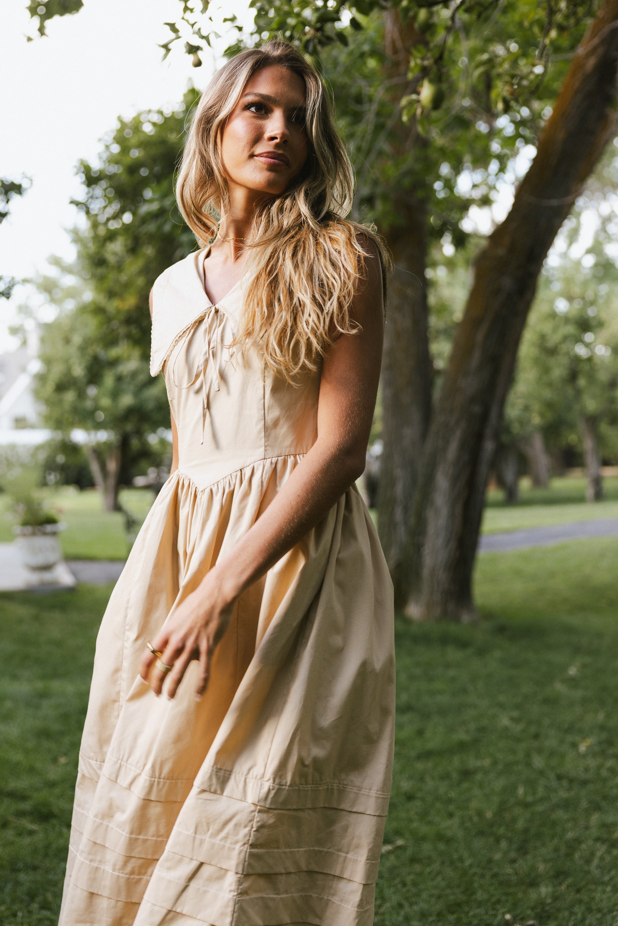 Louie Collared Midi Dress in Taupe