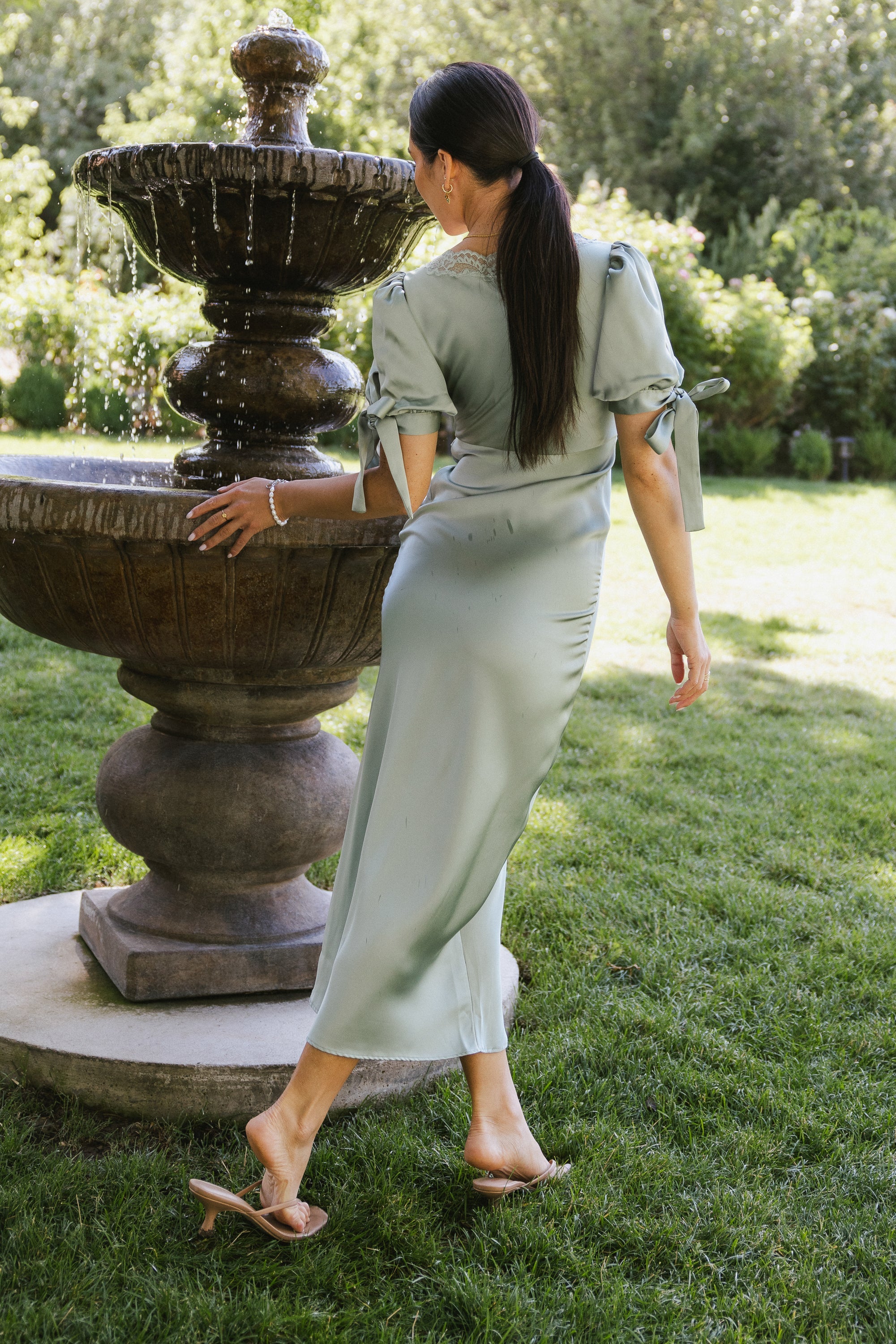 Amanda Lace Trim Maxi Dress in Light Sage