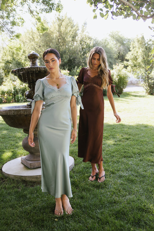 Amanda Lace Trim Maxi Dress in Light Sage