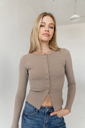 Mia Button Up Top in Taupe