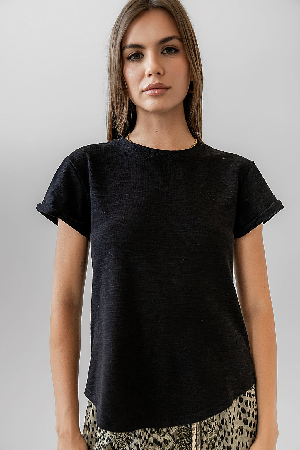 Selena Rolled Sleeve Shirt in Black