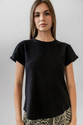 Selena Rolled Sleeve Shirt in Black