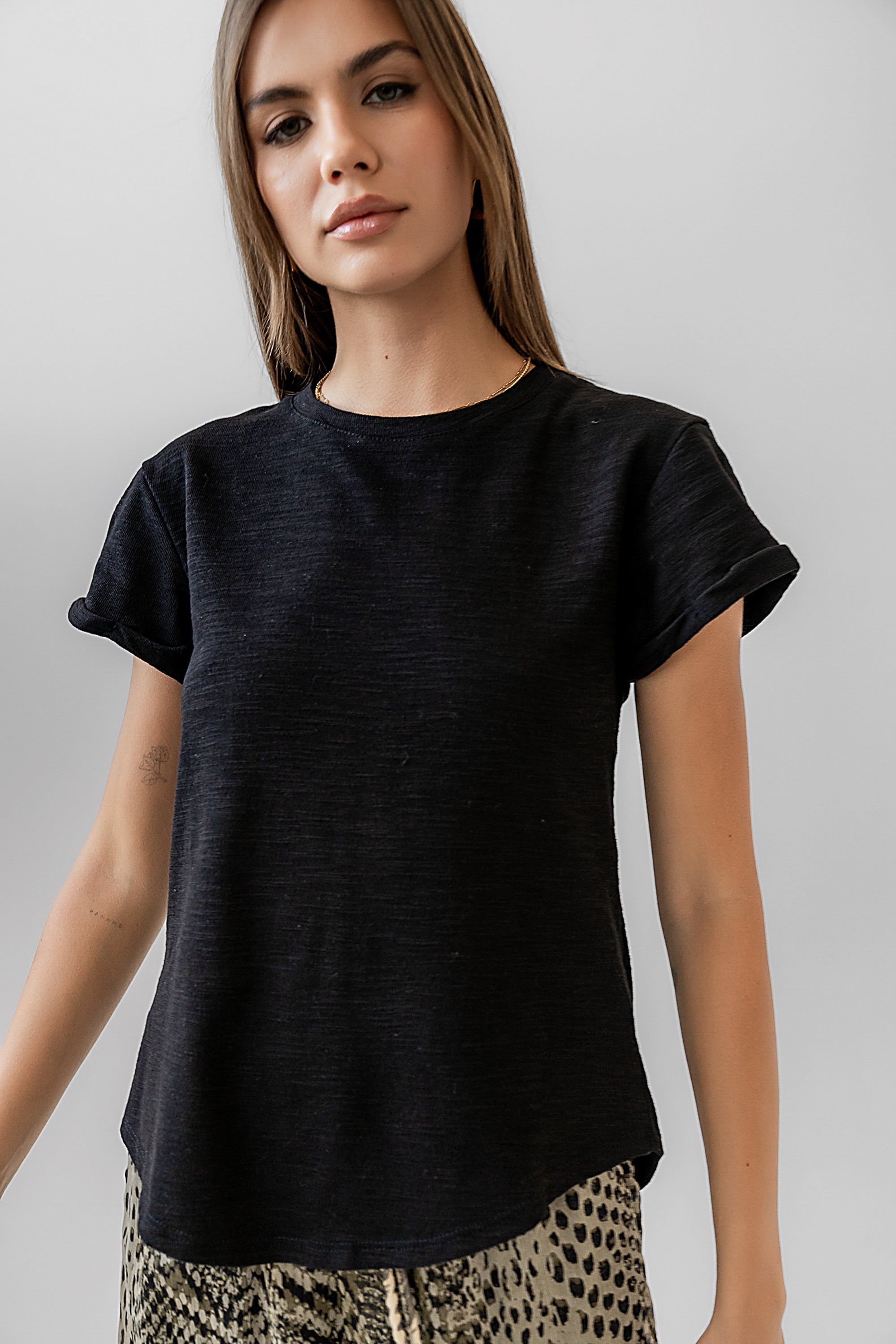 Selena Rolled Sleeve Shirt in Black