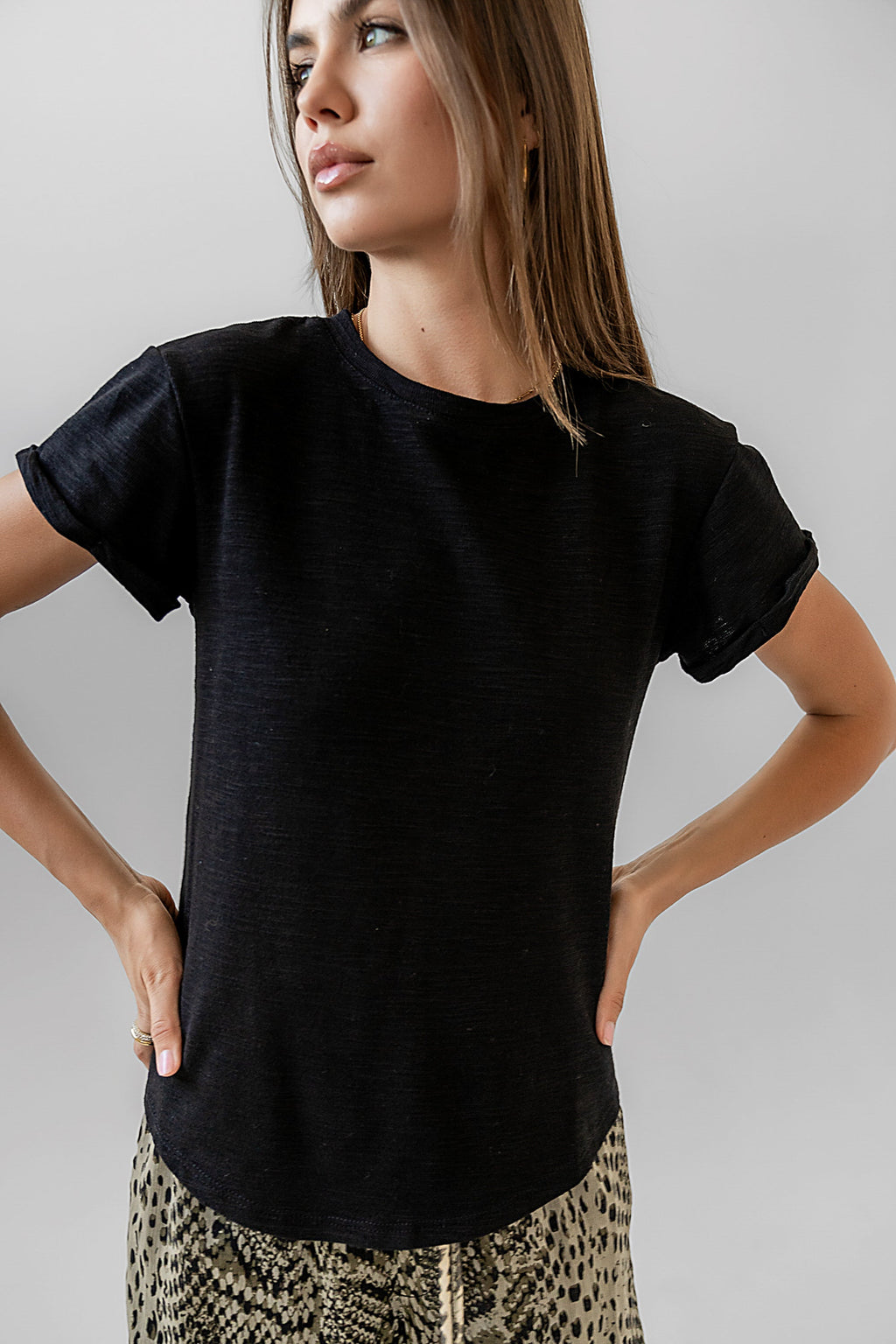 Selena Rolled Sleeve Shirt in Black