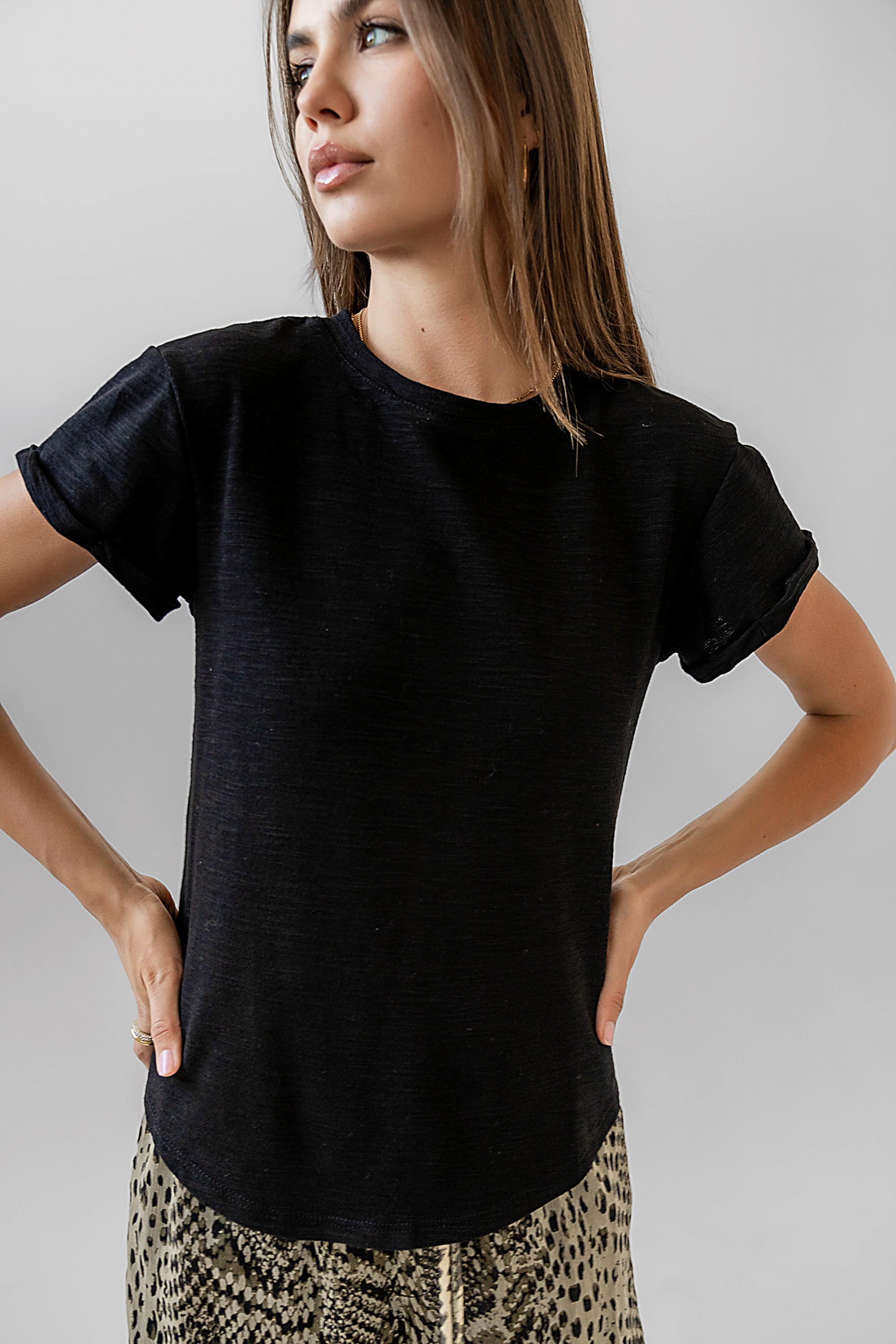 Selena Rolled Sleeve Shirt in Black