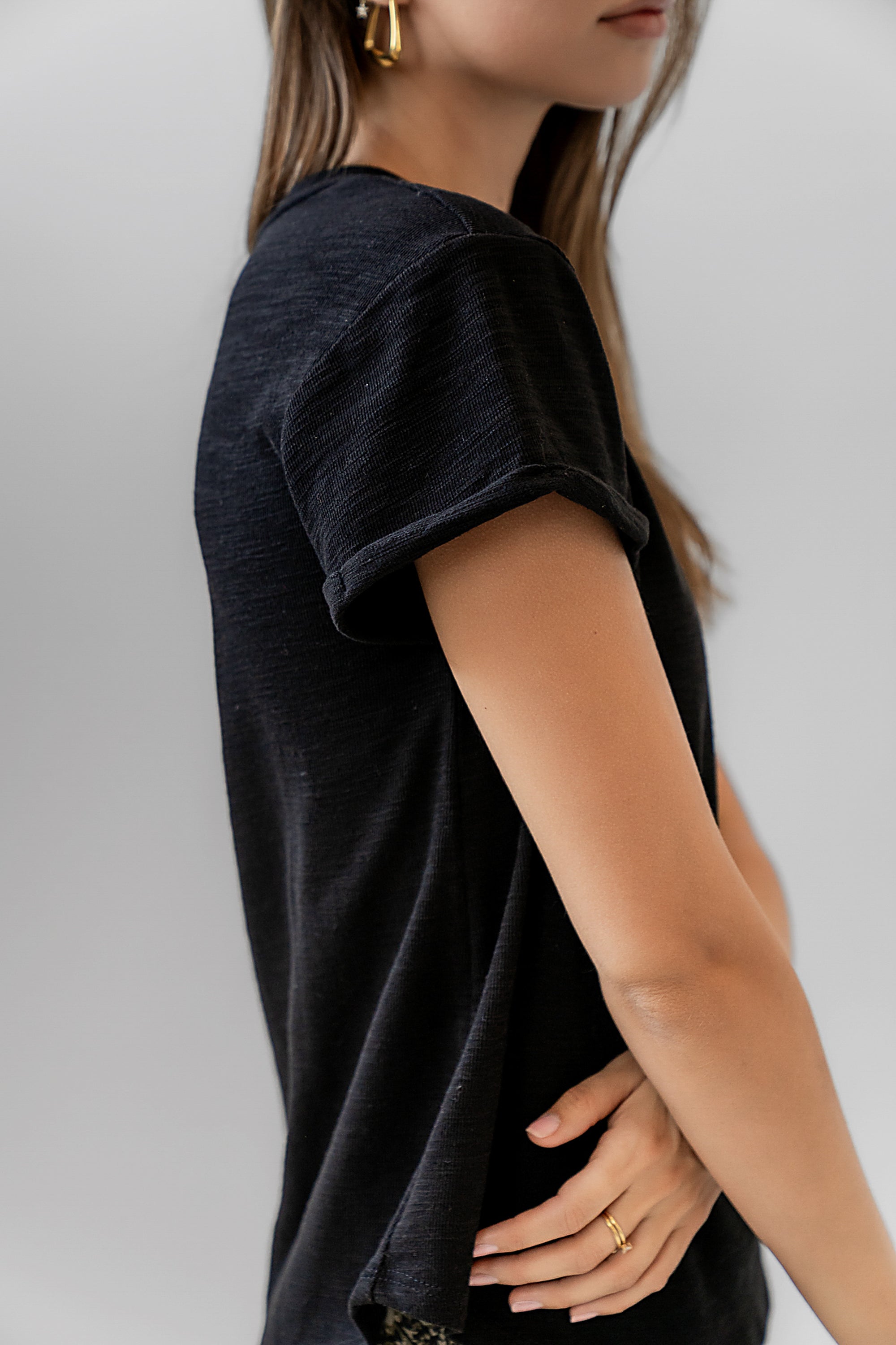 Selena Rolled Sleeve Shirt in Black