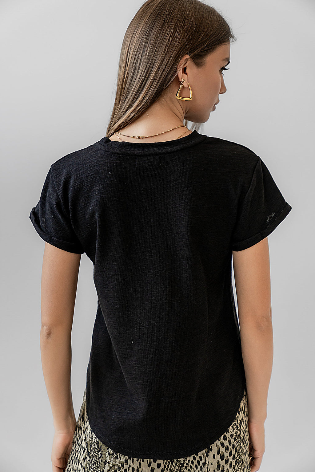 Selena Rolled Sleeve Shirt in Black