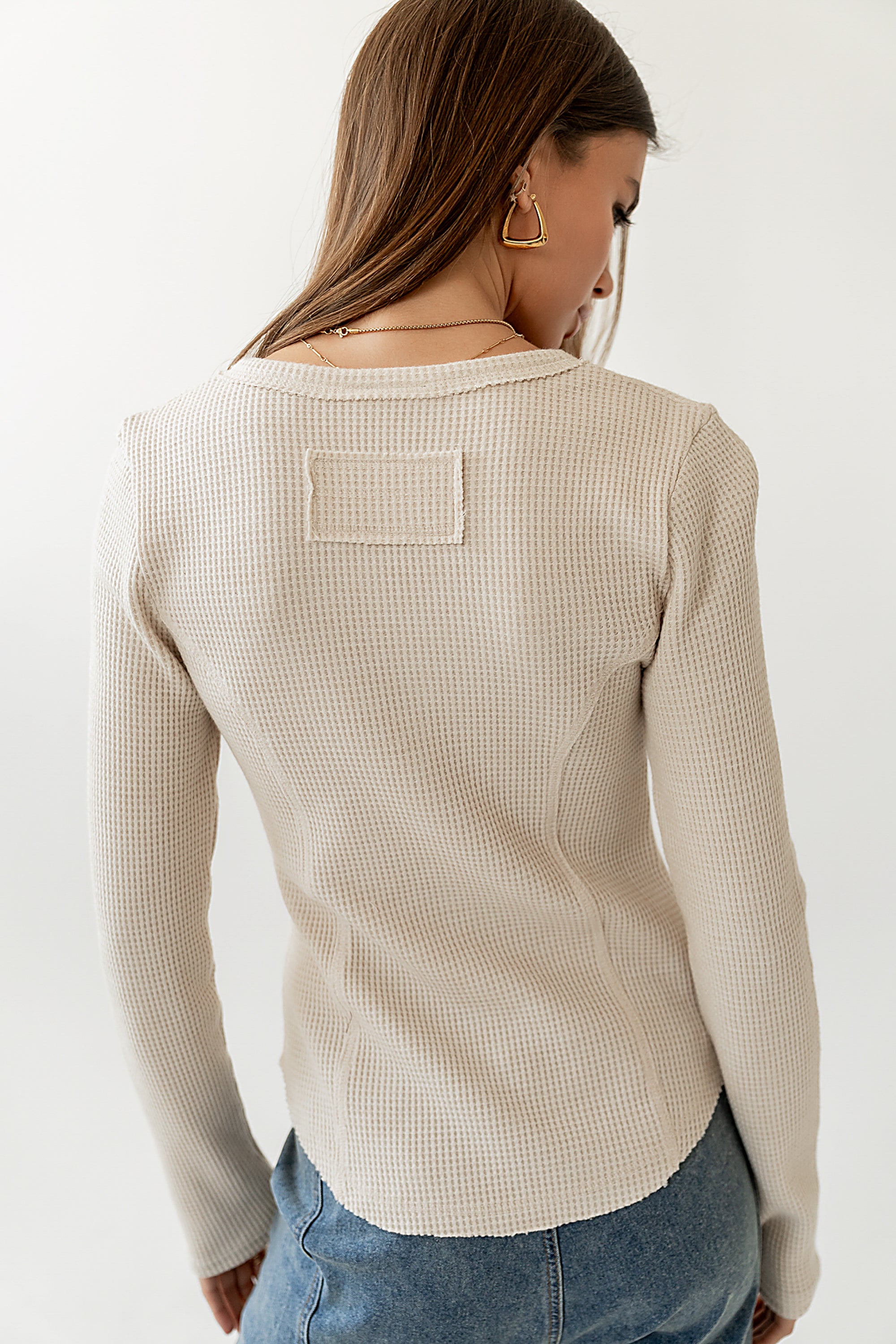Cal Waffle Knit Top in Oatmeal