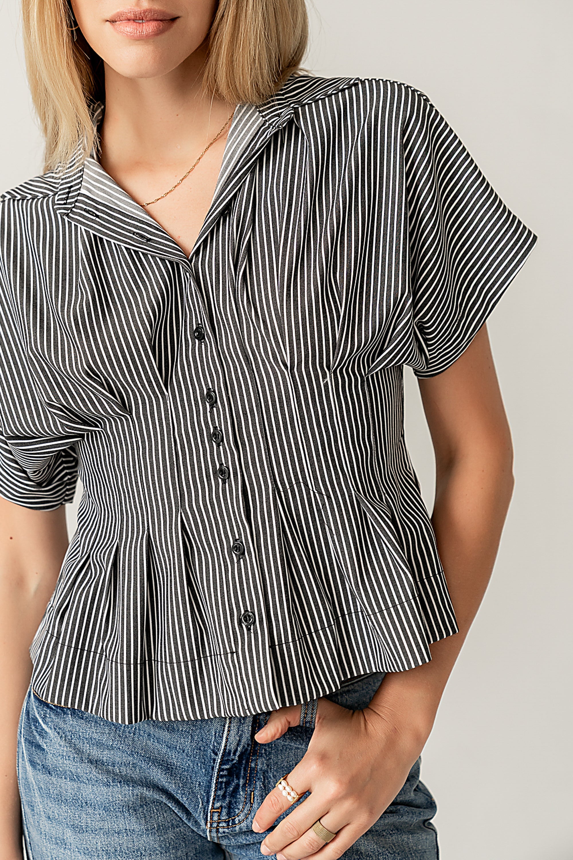 Alec Striped Blouse in Grey
