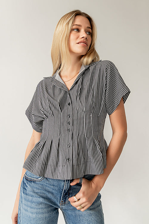 Alec Striped Blouse in Grey