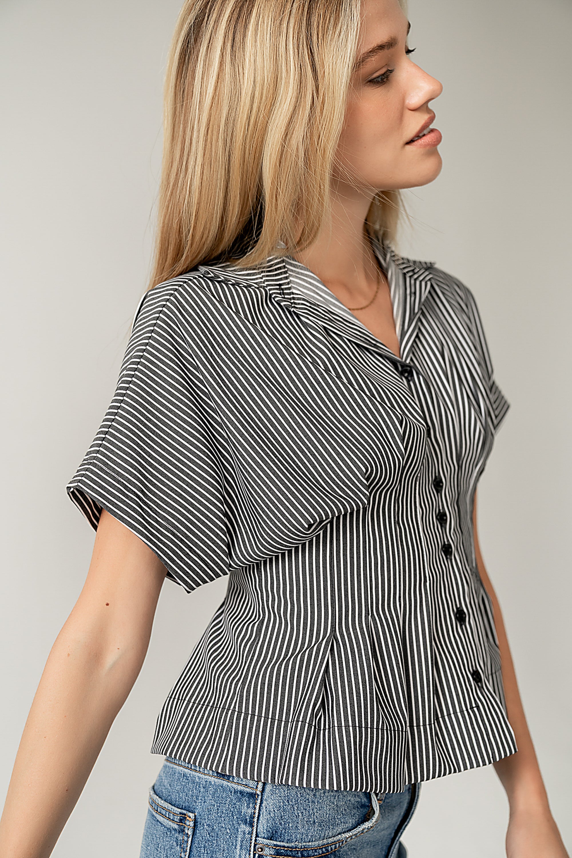 Alec Striped Blouse in Grey