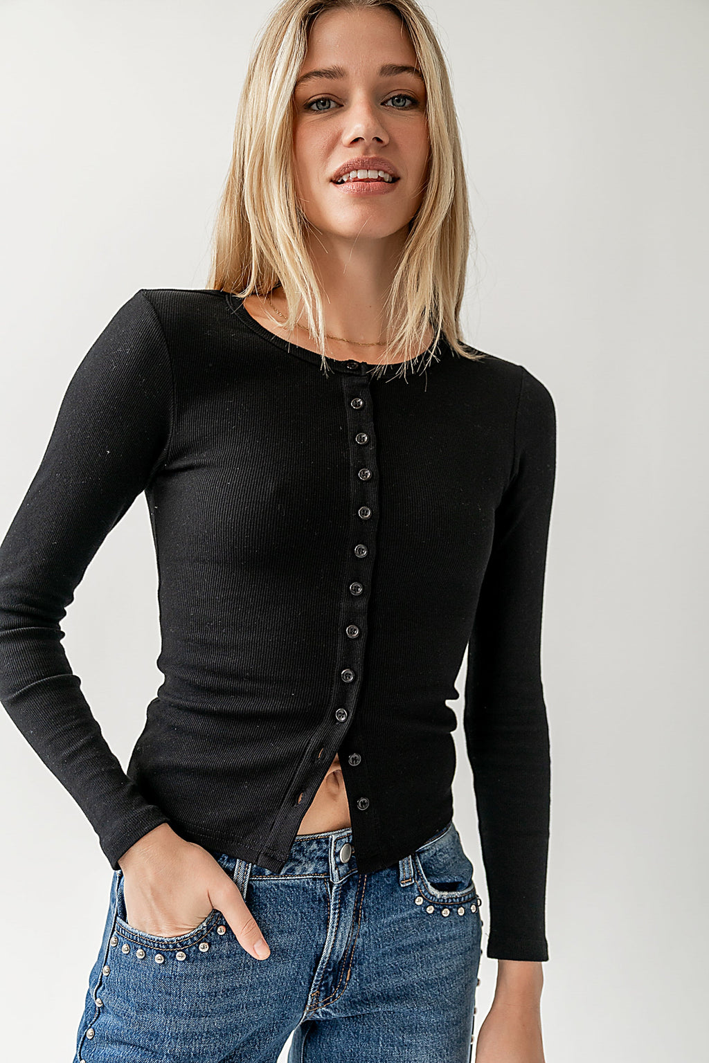 Mia Button Up Top in Black