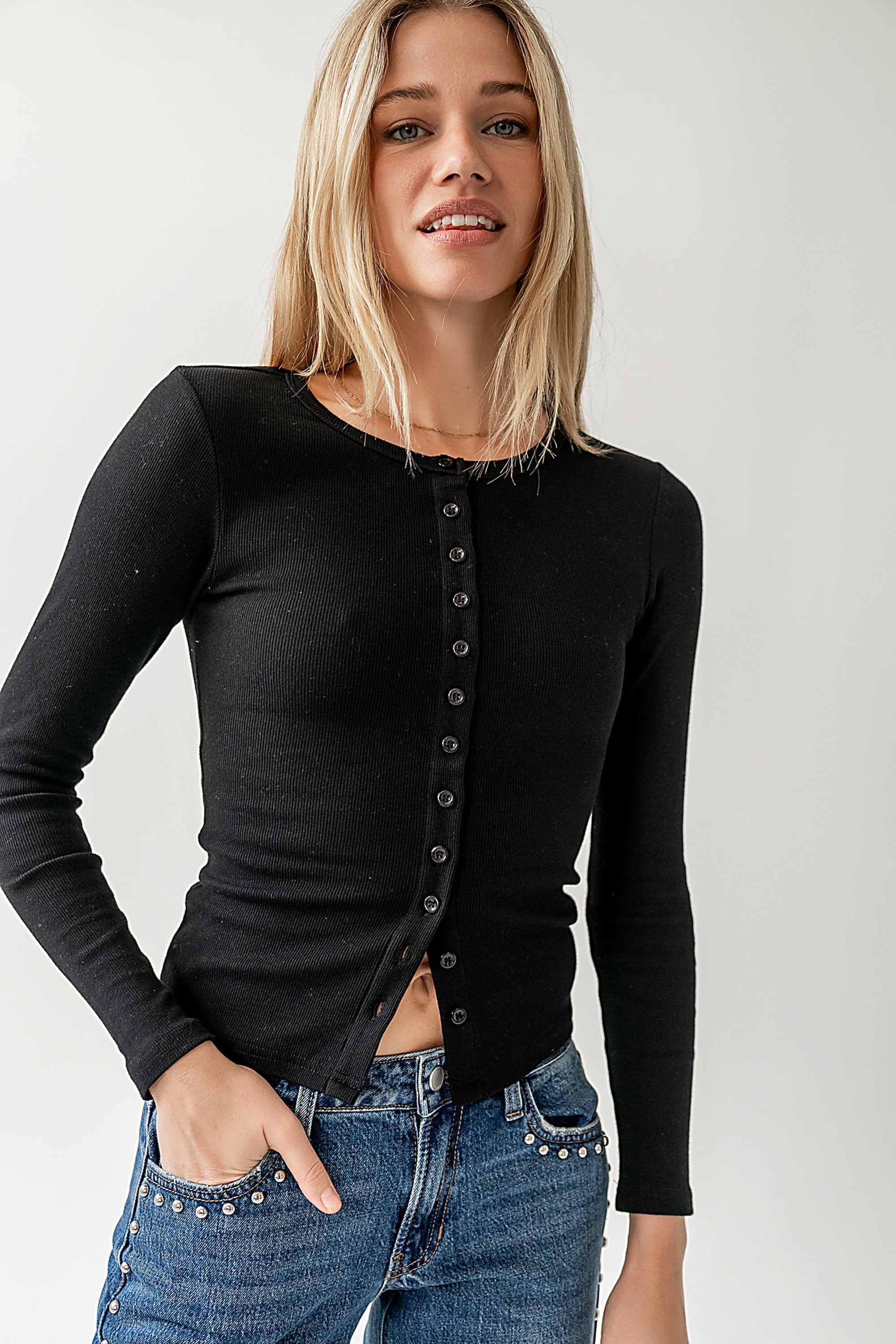 Mia Button Up Top in Black