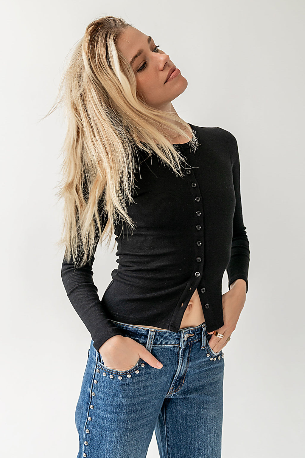 Mia Button Up Top in Black