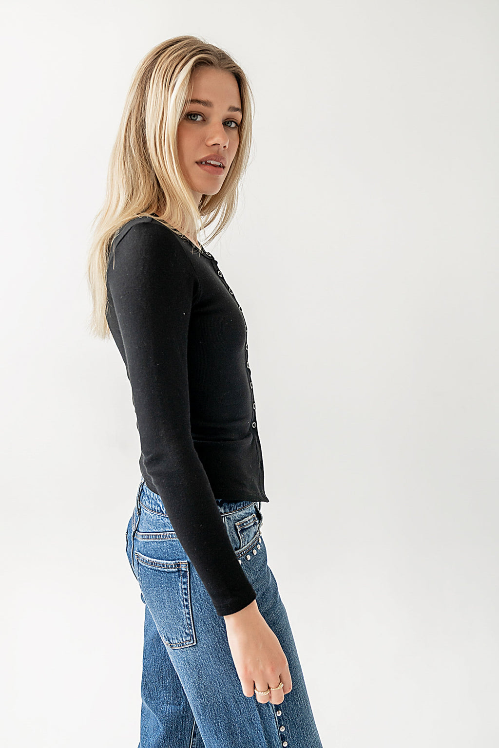 Mia Button Up Top in Black