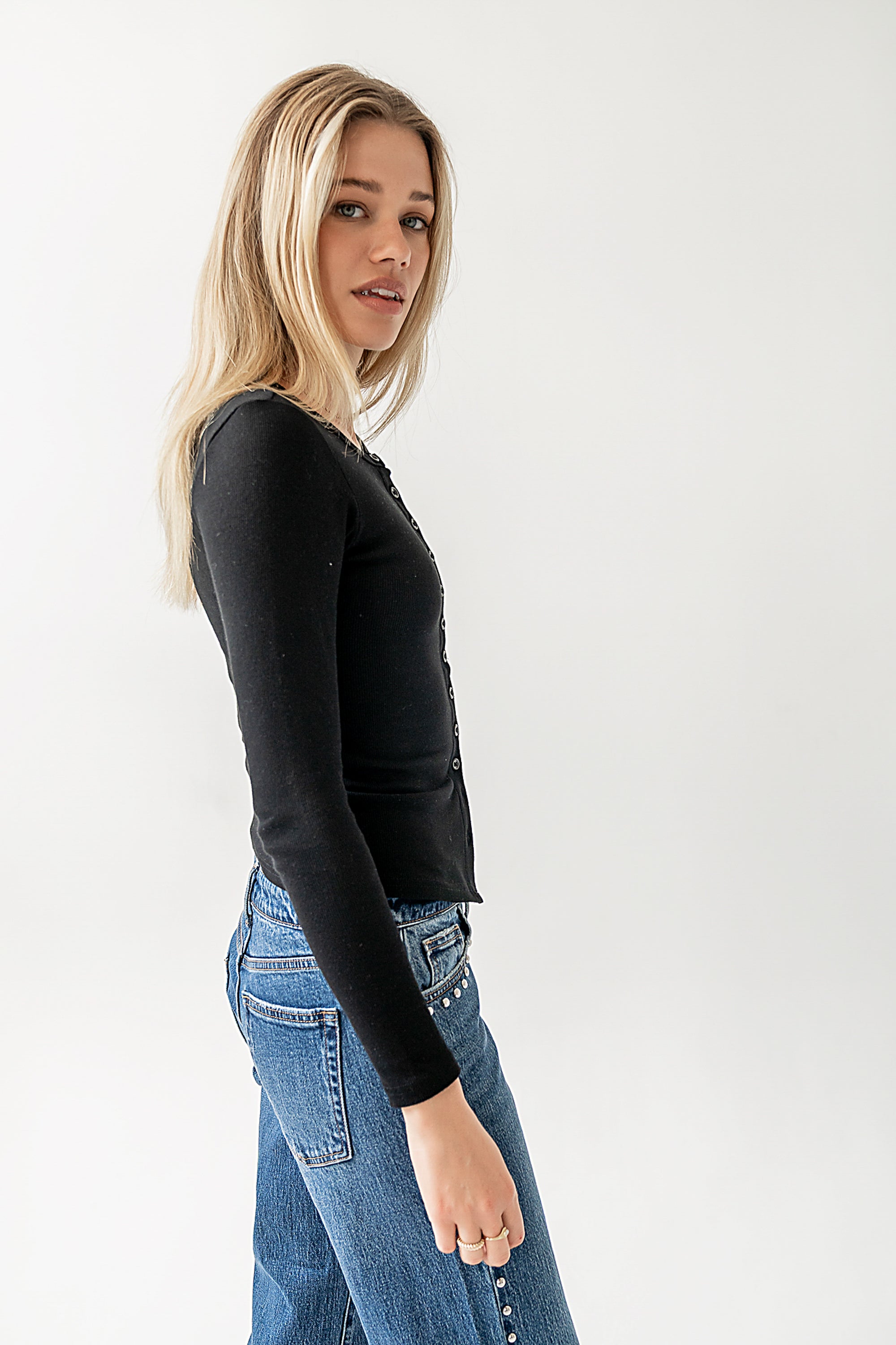 Mia Button Up Top in Black