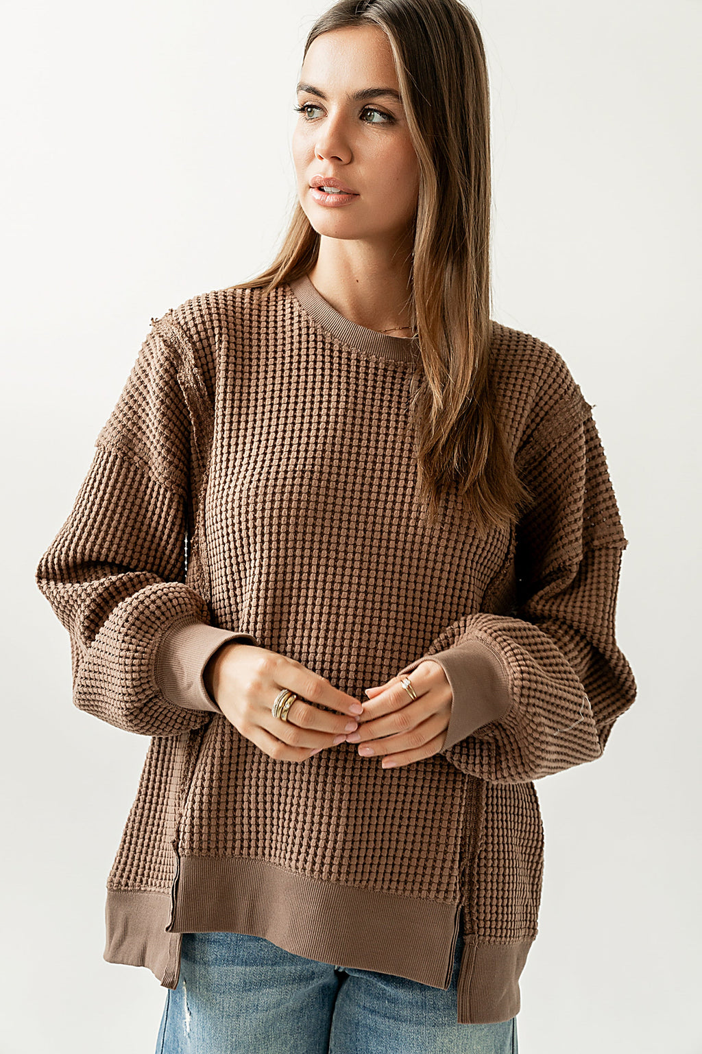 Trace Waffle Knit Top in Mocha