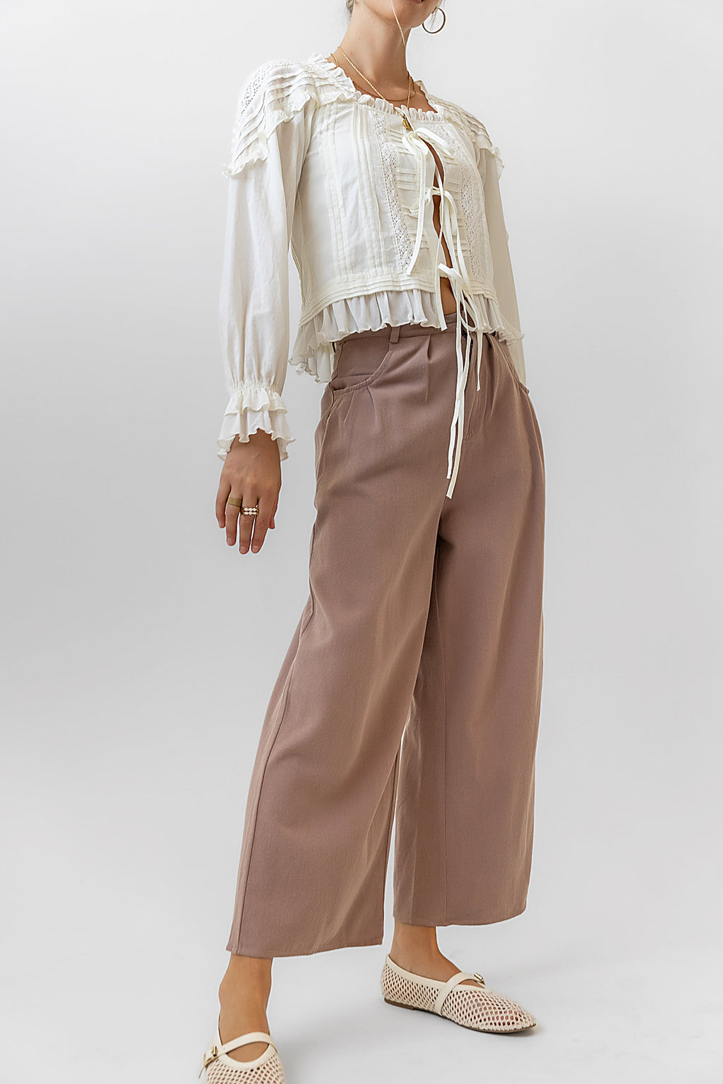 Casey Cropped Wide Leg Pants in Mauve