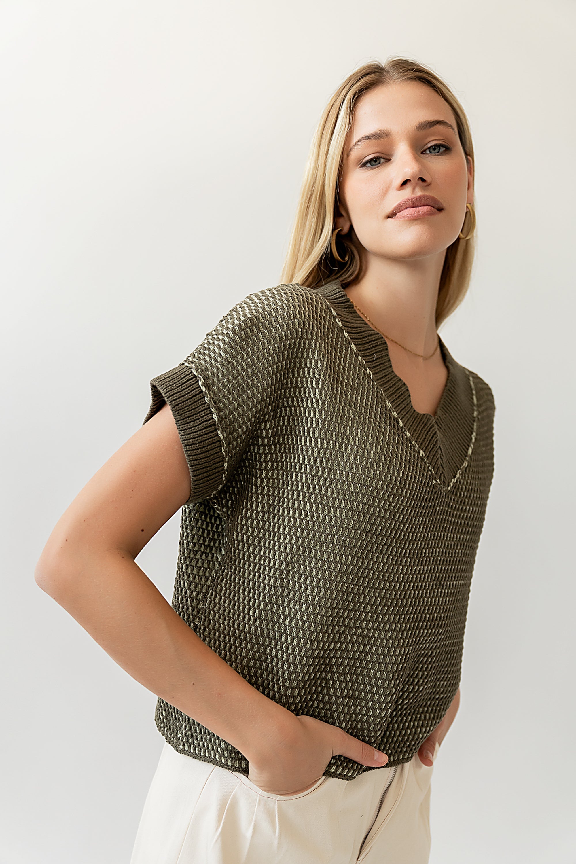 Saige Contrast Sweater in Olive