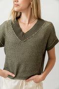 Saige Contrast Sweater in Olive