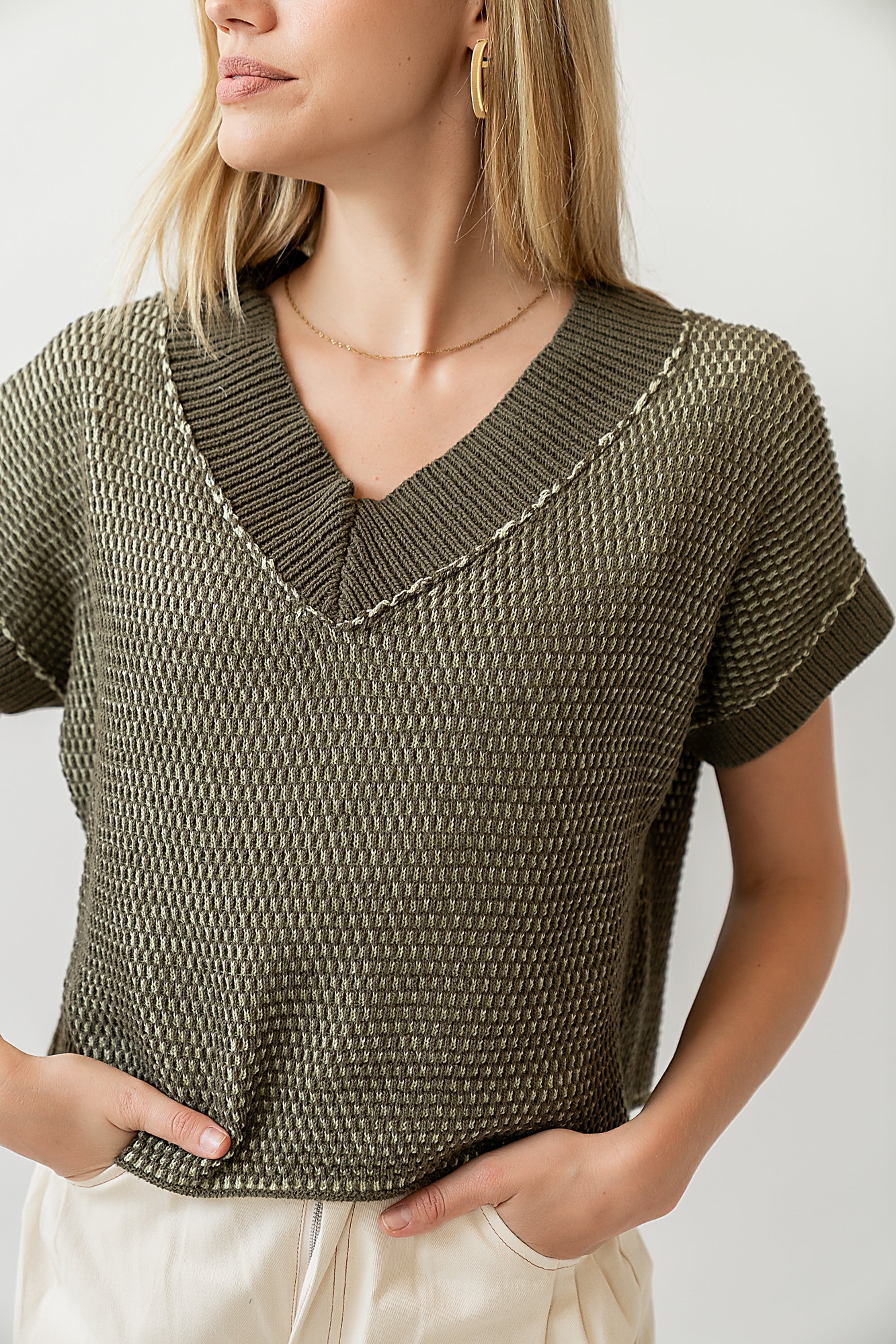 Saige Contrast Sweater in Olive
