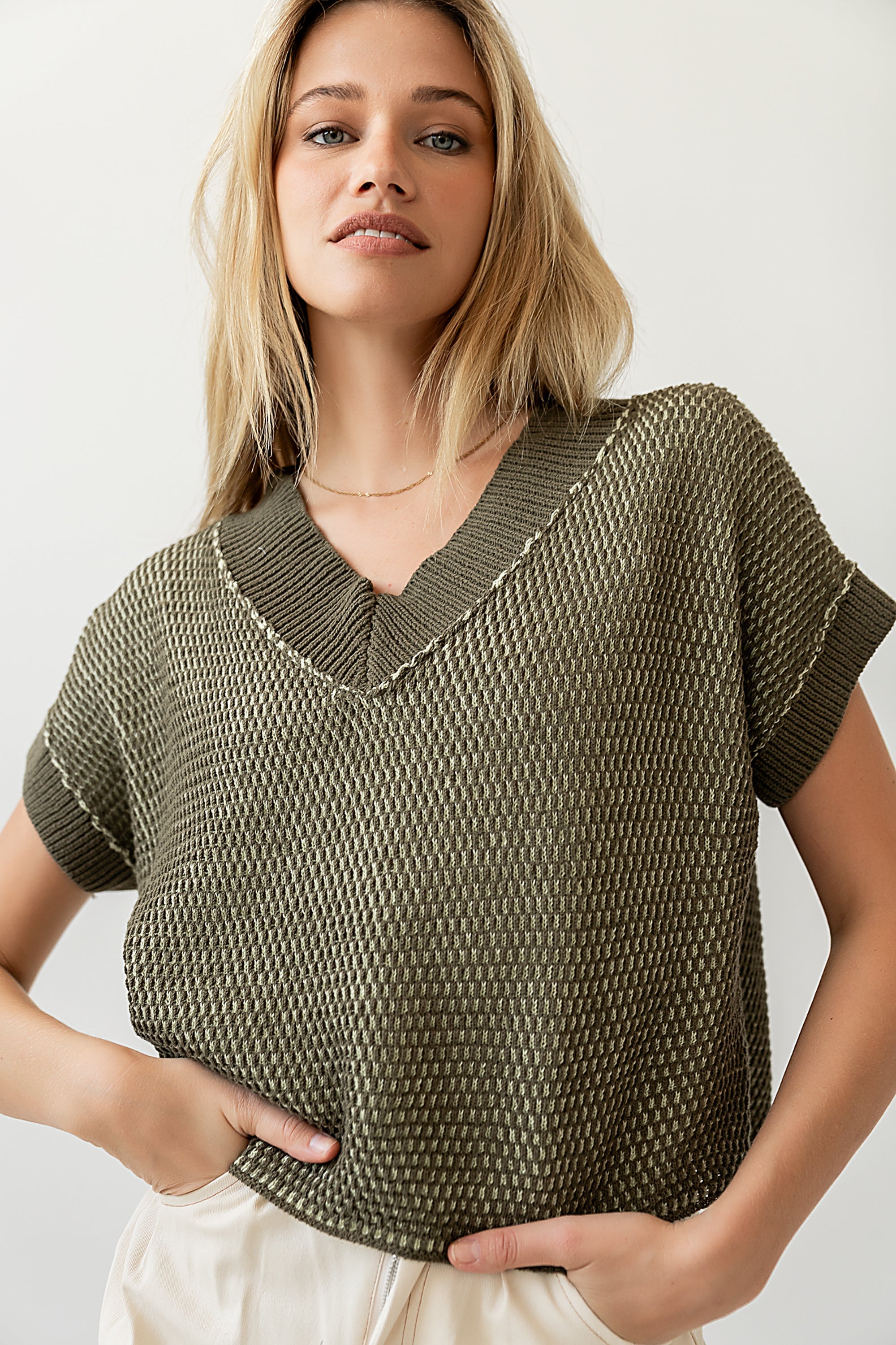 Saige Contrast Sweater in Olive
