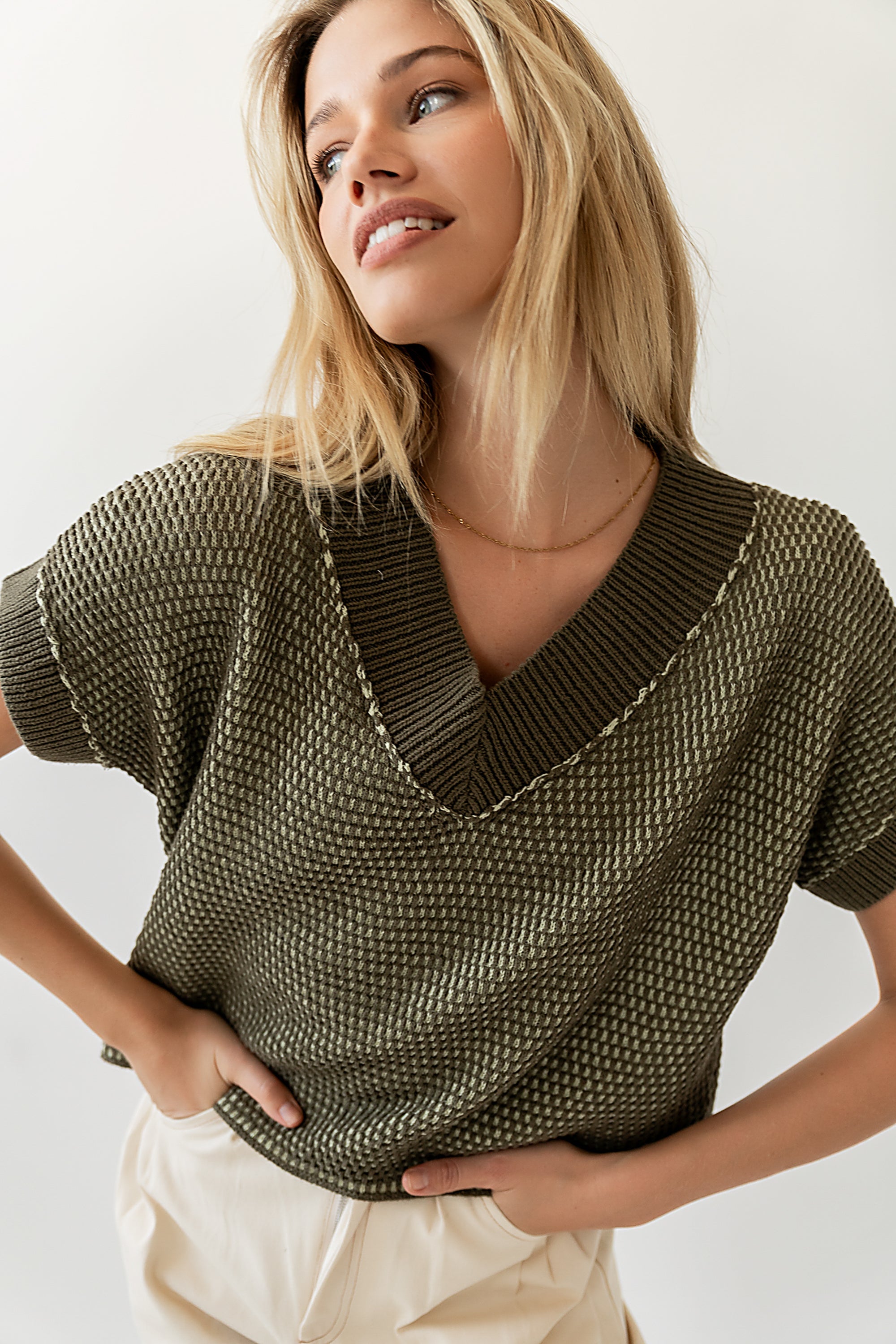 Saige Contrast Sweater in Olive
