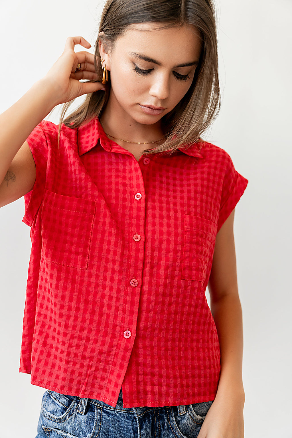 Isla Sheer Blouse in Red