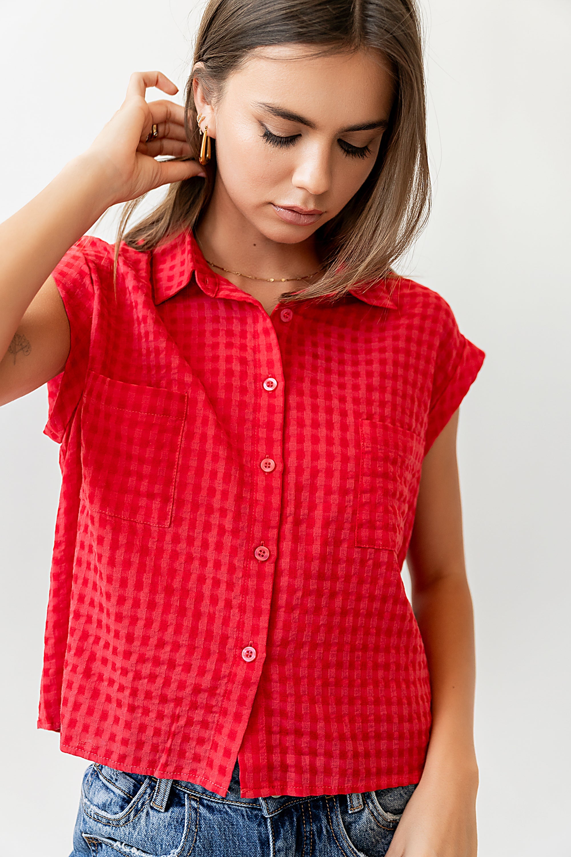 Isla Sheer Blouse in Red