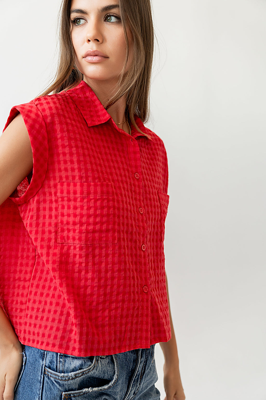 Isla Sheer Blouse in Red