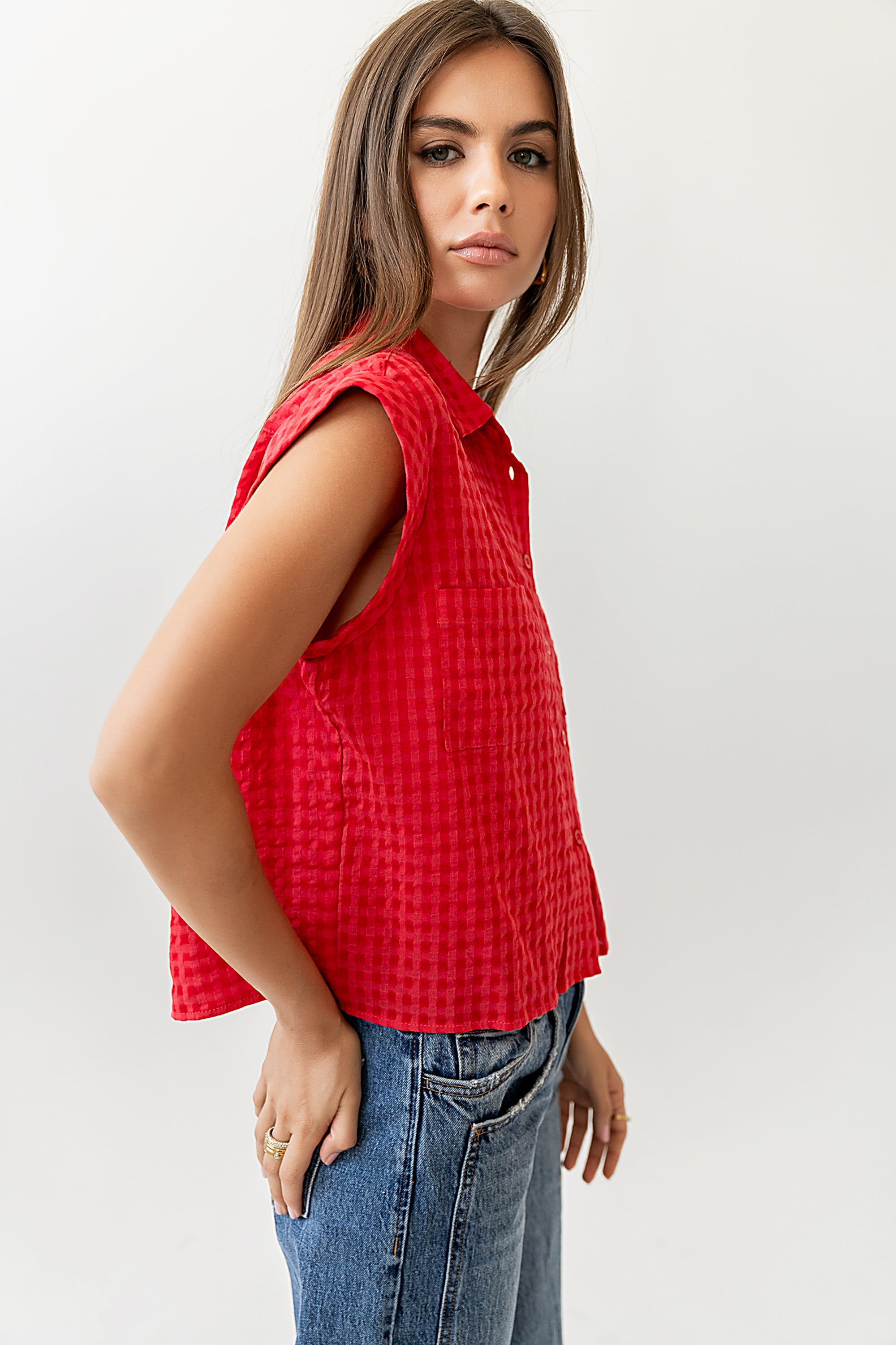 Isla Sheer Blouse in Red
