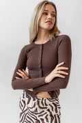Mia Button Up Top in Brown